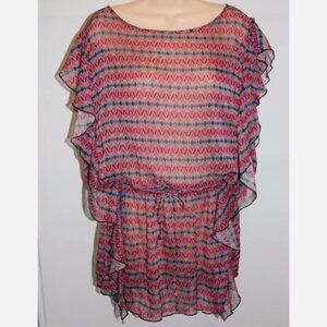 NWT Jessica Simpson Swimsuit Bikini Cover Up Tunic Dress sz L BLK Multi